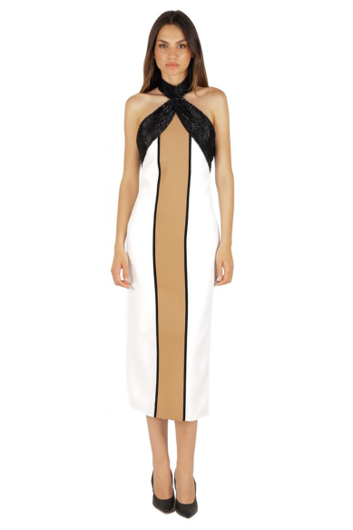 Vestido Manuela blanco/camel